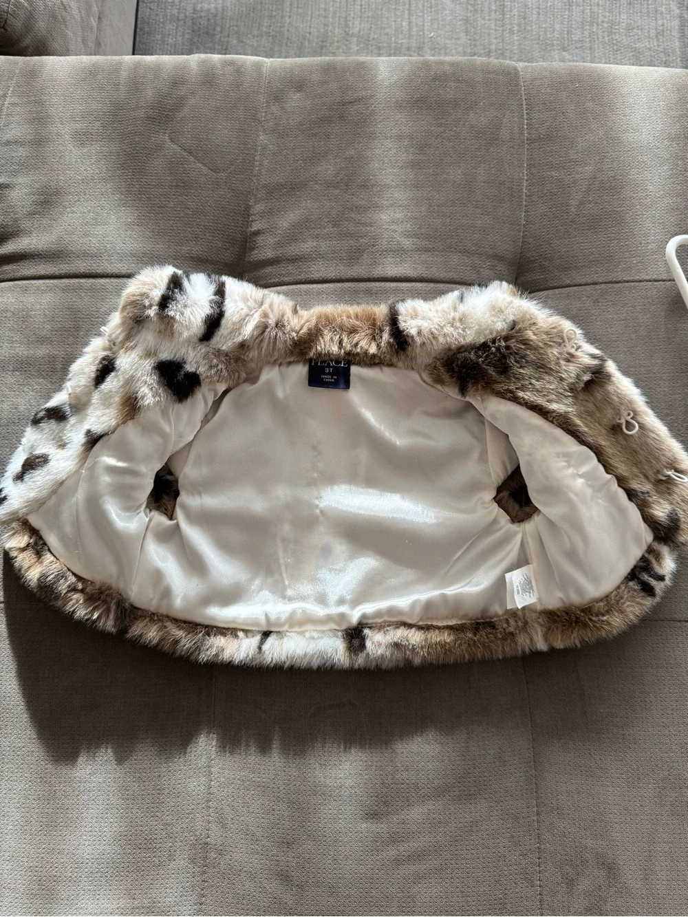 The Children's Place 3T Girls Faux Fur Animal-Print Vest - Beige & Brown